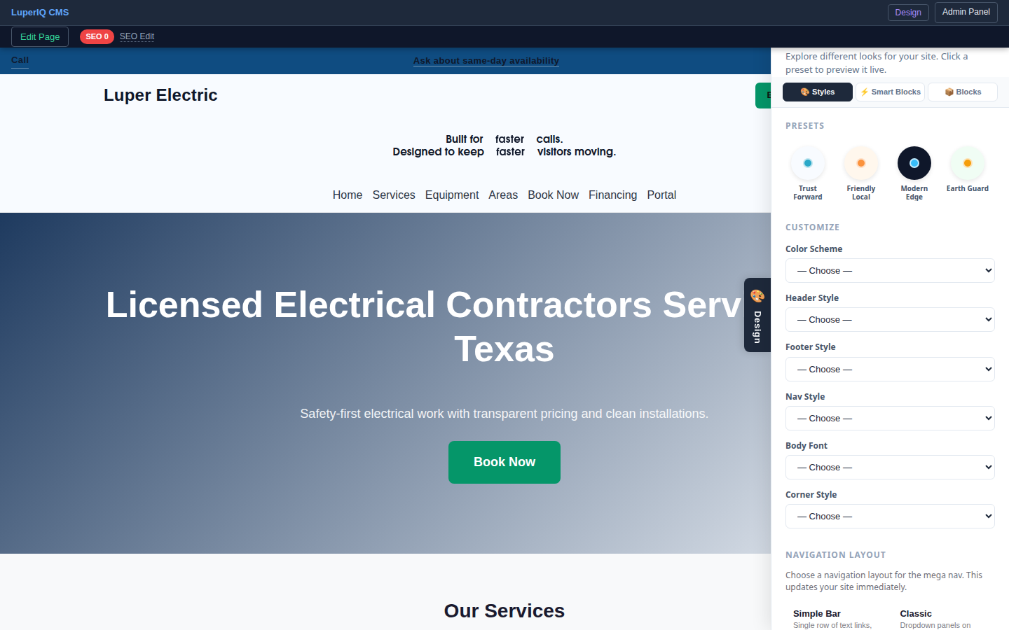 Electrical Demo feature with design drawer