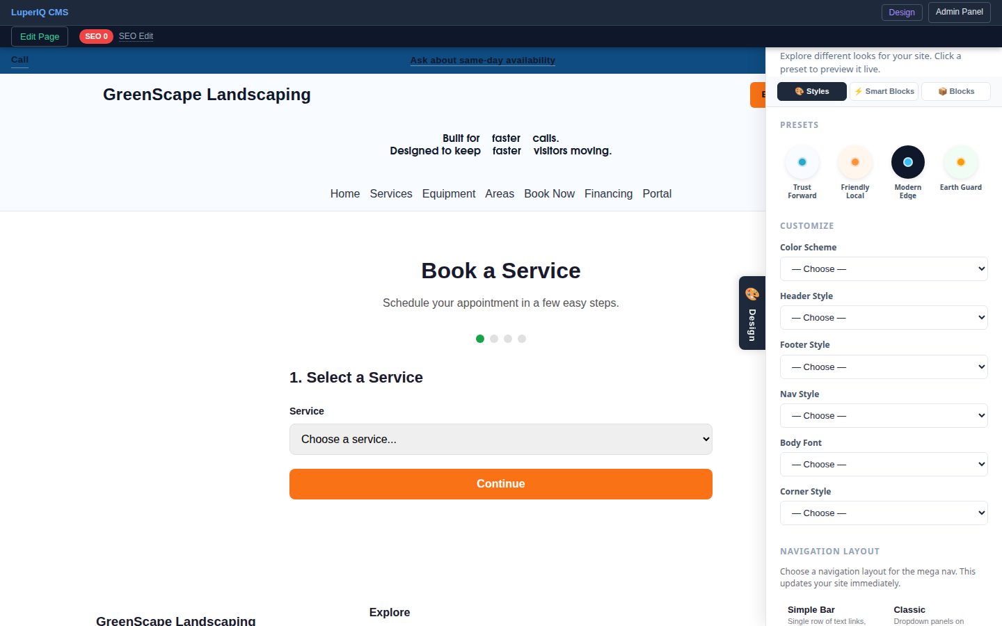 Landscaping Demo feature with design drawer